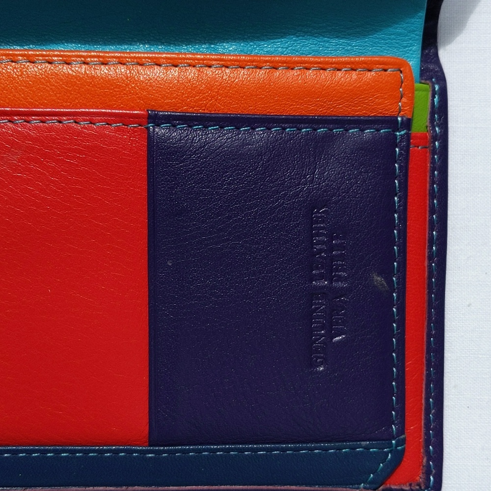 Vera Pelle Purple Multicolor Tri-fold Wallet - Picture 5 of 11